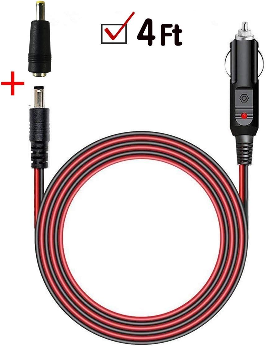 DC Car Charger Auto Power Supply Cable,12V 4Ft Car Cigarette Lighter to Plug DC Power Supply Adapter 18AWG Cable for Electronic Appliances and LED Strip Lights Extension (5.5mm x 2.1mm) [UL Listed]