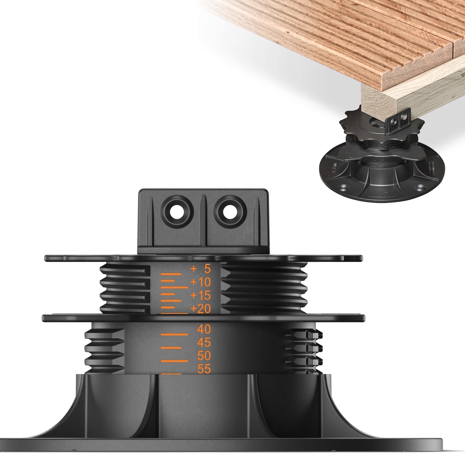 10x LANGFIT® Stelzlager "L" für Terrassendielen – Bis 50% schneller montiert – Mit Maßskala – Stufenlos höhenverstellbar von 35-75mm – Für Unterkonstruktionen aus Holz, WPC, Alu – Made in Germany
