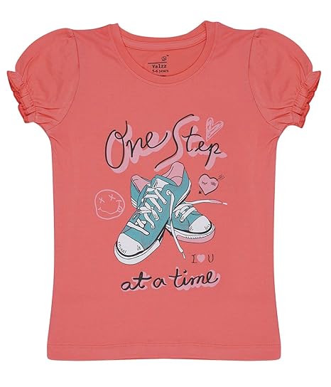 YALZZ Girls Regular Fit T-Shirt Color Strawberry Puff Sleeve