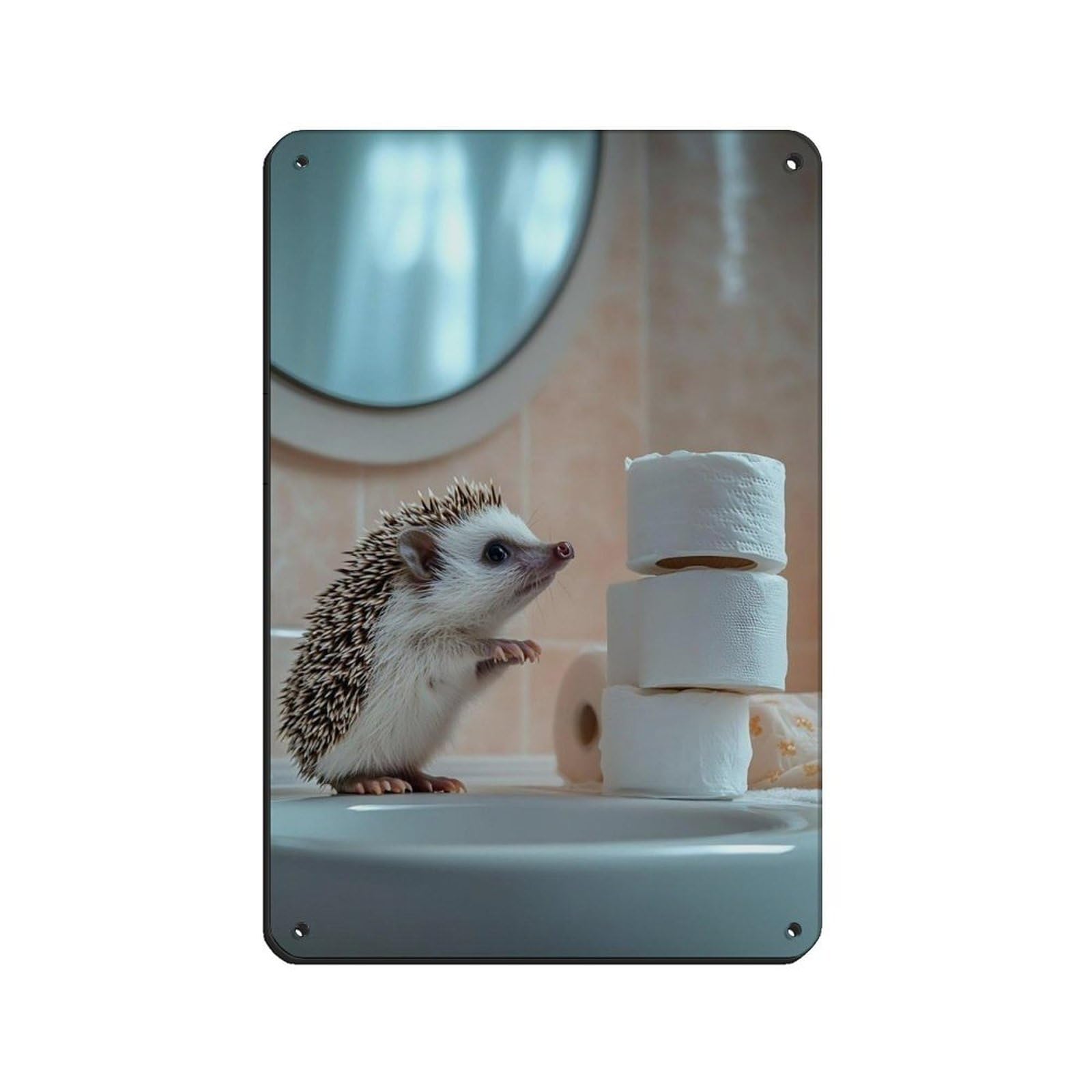 Lxwnze 20L X 30W Cm Cute Hedgehog Bathroom Retro Poster Metal Tin Sign Chic Art Retro Iron Painting Bar People Cave Cafe Family Garage Poster Wall Decoration 8X12inch(20X30cm)