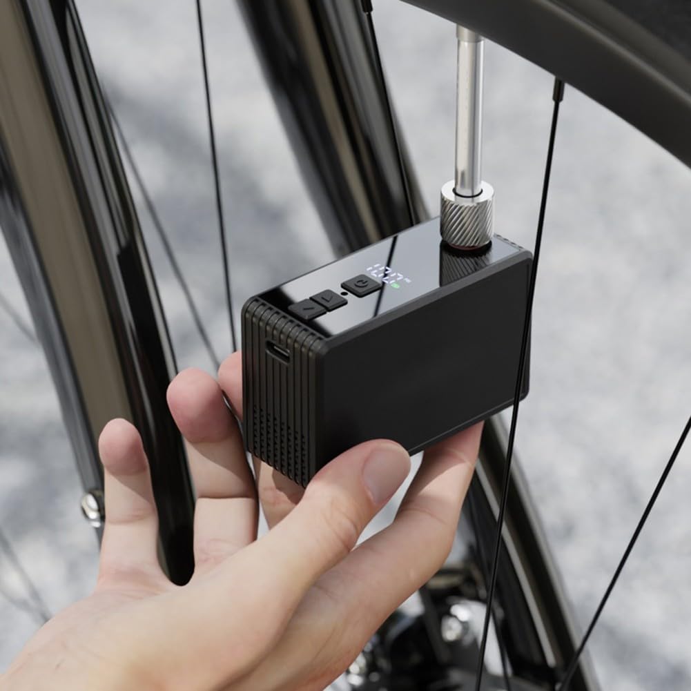 Pompa elettrica portatile per bici, 130 PSI con display LCD, gonfiatore per pneumatici ricaricabile da 800 mAh per bicicletta, compressore d'aria con arresto automatico con luce LED, tubo