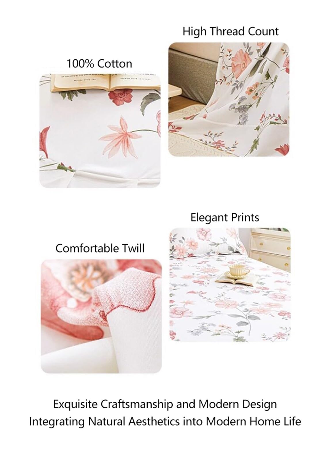 Sábana encimera Cama 90/105/135/150/160/180cm 160/200x230cm 245x245/265cm Floral de algodón 100%, sábana Plana de Sarga Transpirable y acogedora(Flower I,245x265cm+48x74cm x2)