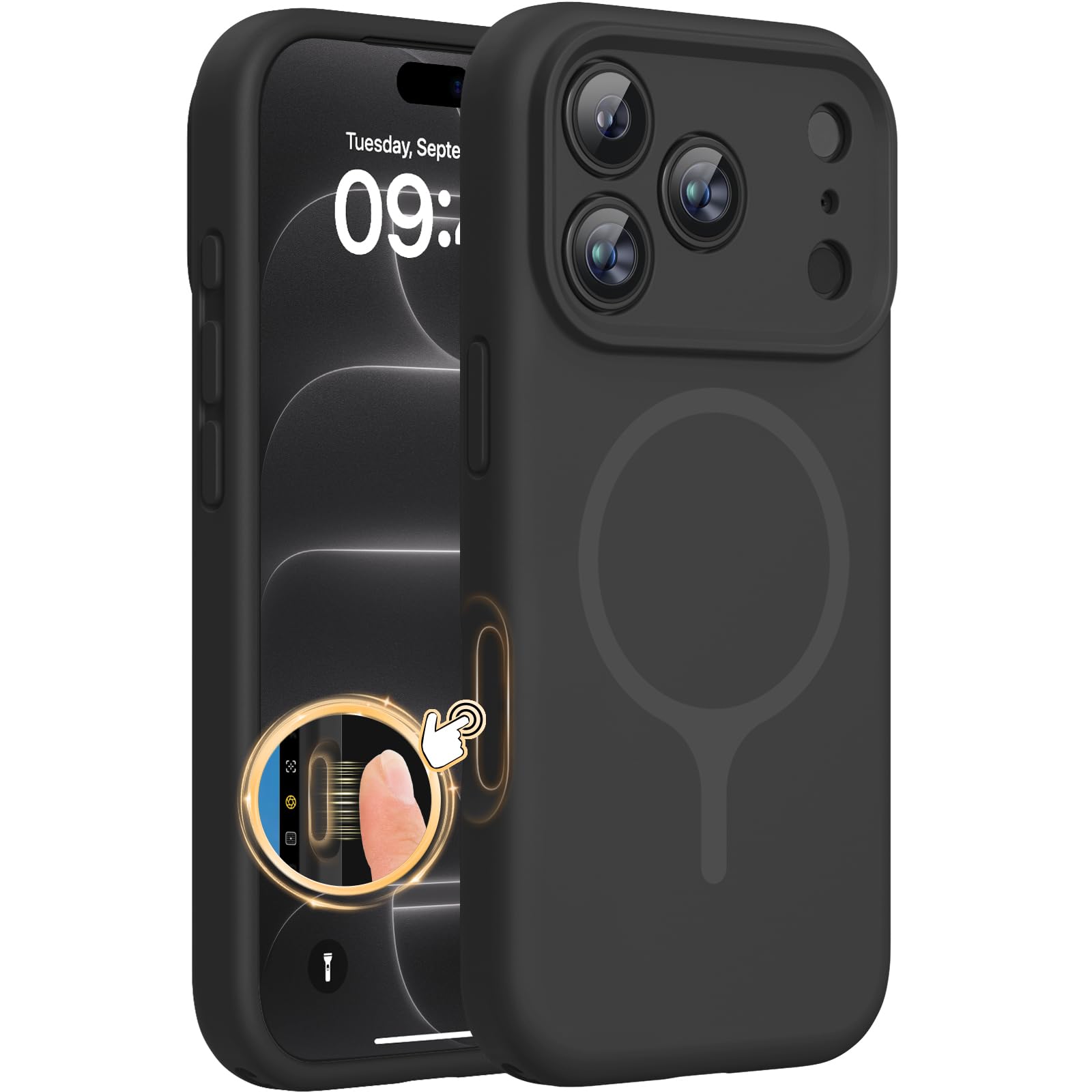 Miracase Magnetic for iPhone 18 Pro Case, Silicone, Black | Compatible with MagSafe, Soft Microfiber Lining,Shockproof Drop Protection Phone Case for 18 Pro
