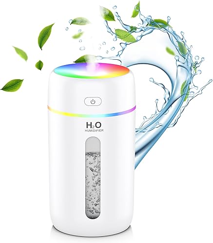 ZPP Humidificador portátil para dormitorio, mini humidificador con luces de 7 colores para automóvil, hogar, oficina, viajes con luz nocturna,