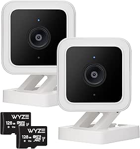 Wyze 24/7 Recording DIY Home Security System, Indoor/Outdoor, AI Person Detection, Color Night Vision, Compatible Alexa, Up to 28 Days Rolling Security Footage, 2 Camera + 2 SD Card Kit 128GB SD Card asin的图片