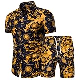 KISSQIQI Mens 2 Piece Hawaiian Shirt and Shorts Sets Tracksuit Casual Button Down Short Sleeve Flora
