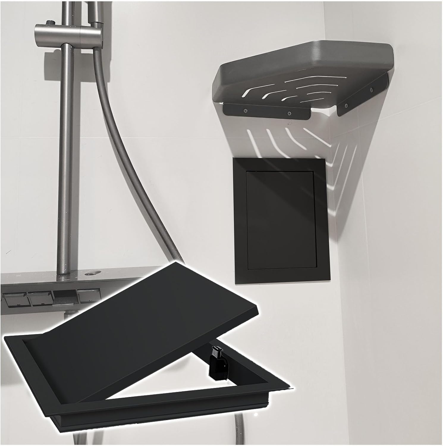 Panel de ducha interior impermeable 12x32 pulg negro miniatura 1