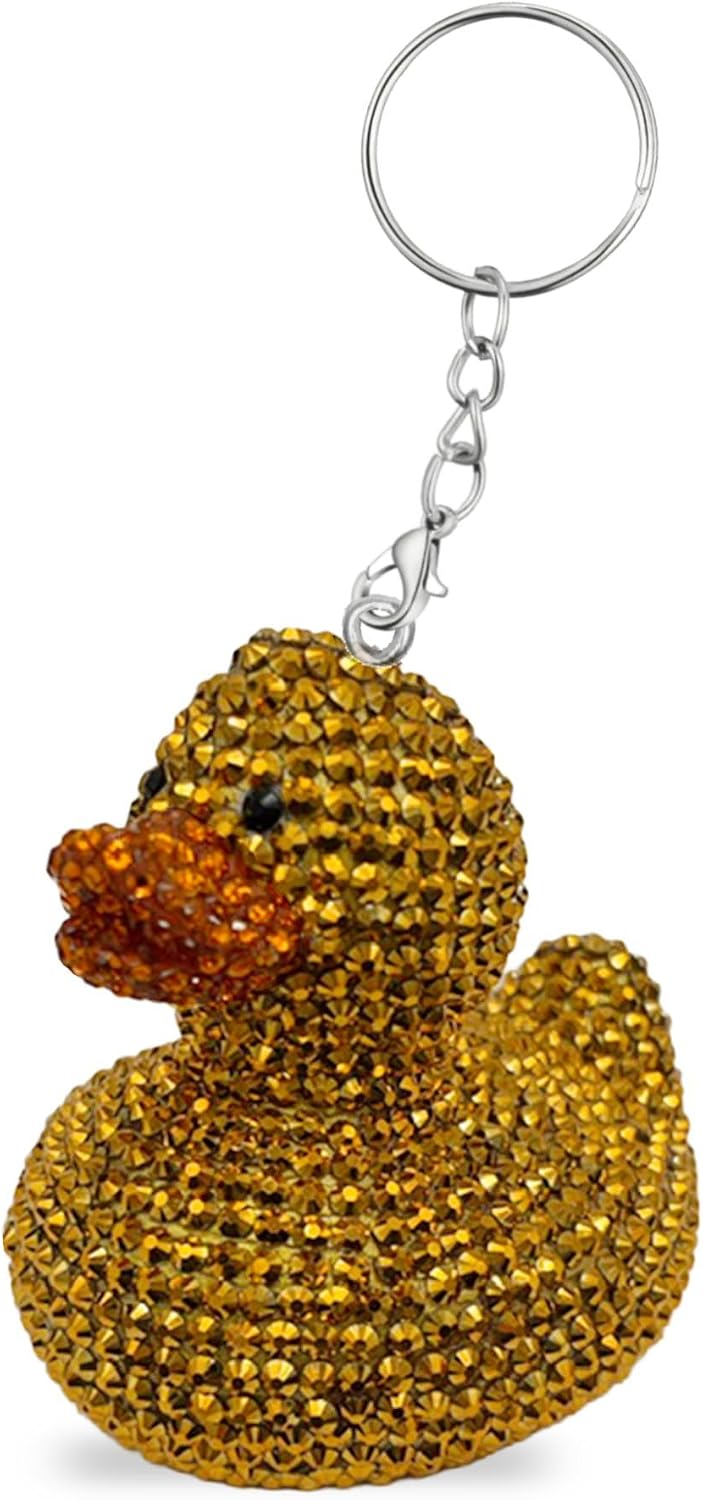 3.5” Rhinestone Cheer Duck Keychain – Sparkly Good Luck Charm, Backpack Charm, Mini Bling Gift (Bow Optional)