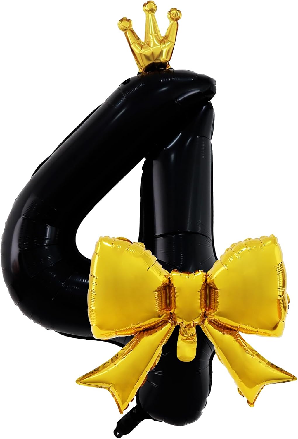 40 Inch Crown Number Balloon with Gold Bow,Black 4 Balloon for Birthday