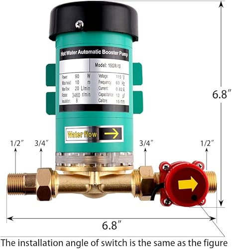 Miniatura 10 de Bomba automática de presión para ducha, bomba de circulación con salida de 1 pulgada, 120 W, interruptor de flujo de agua