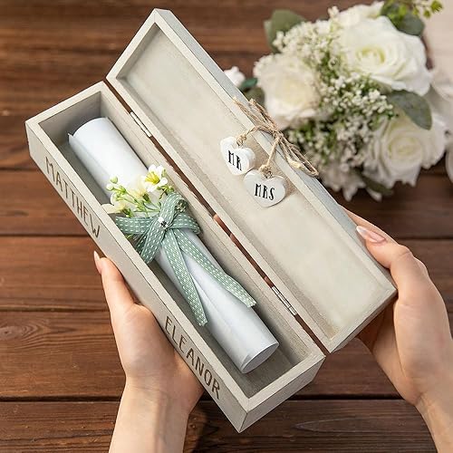 Miniatura 3 de callie Soporte personalizado para certificado de boda, caja de recuerdo de licencia de matrimonio de madera, regalos personalizados para parejas de
