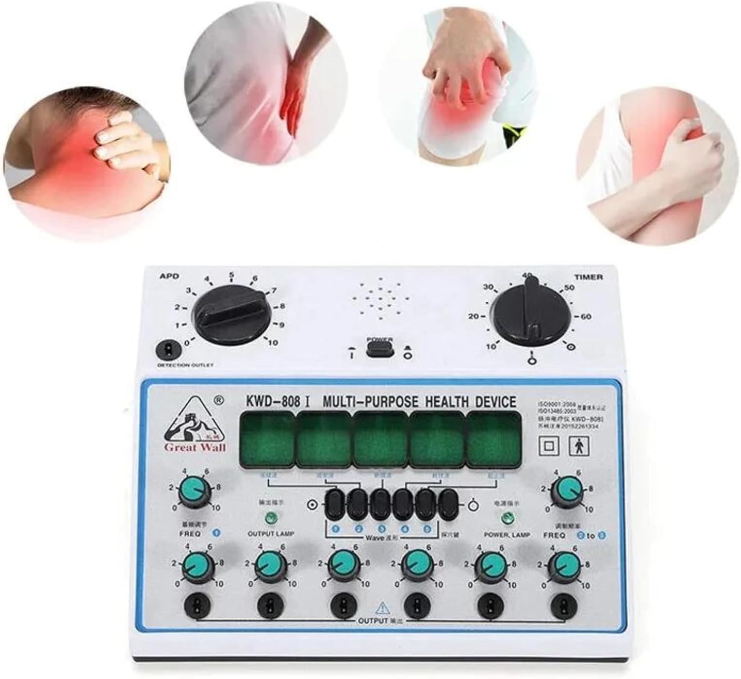 KWD808-I Electric Acupuncture Machine, 6 Output Patch Massager Care, 110-240V Electric Impulse Acupuncture Treatment, 5 Wave Types, 500-1060hpa