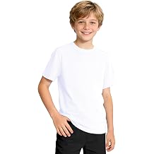 KEREDA Boys Short Sleeve Shirts Kids Summer Crewneck T-Shirts Casual Basic Cotton Plain Tops Tees Size 5-14 Years