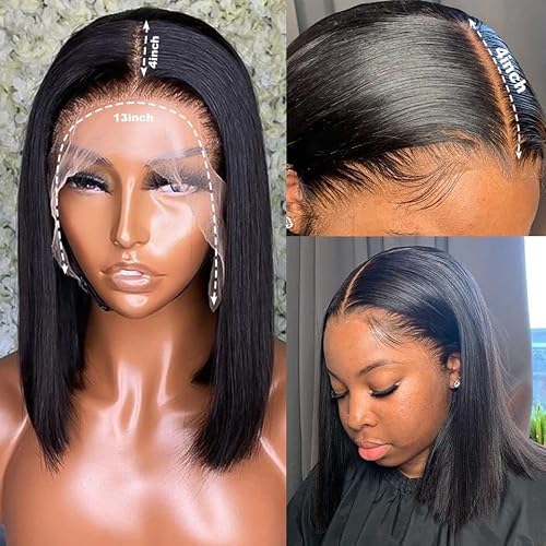 Bob Wig Human Hair Lace Front Wigs 13X4X1 T Part Wigs Short Bob 10Inch Human Hair Gluless Wigs 150% Brazilian Virgin Human Hair Bob Wigs Straight Hair Natural Color For Black Women #TOP1