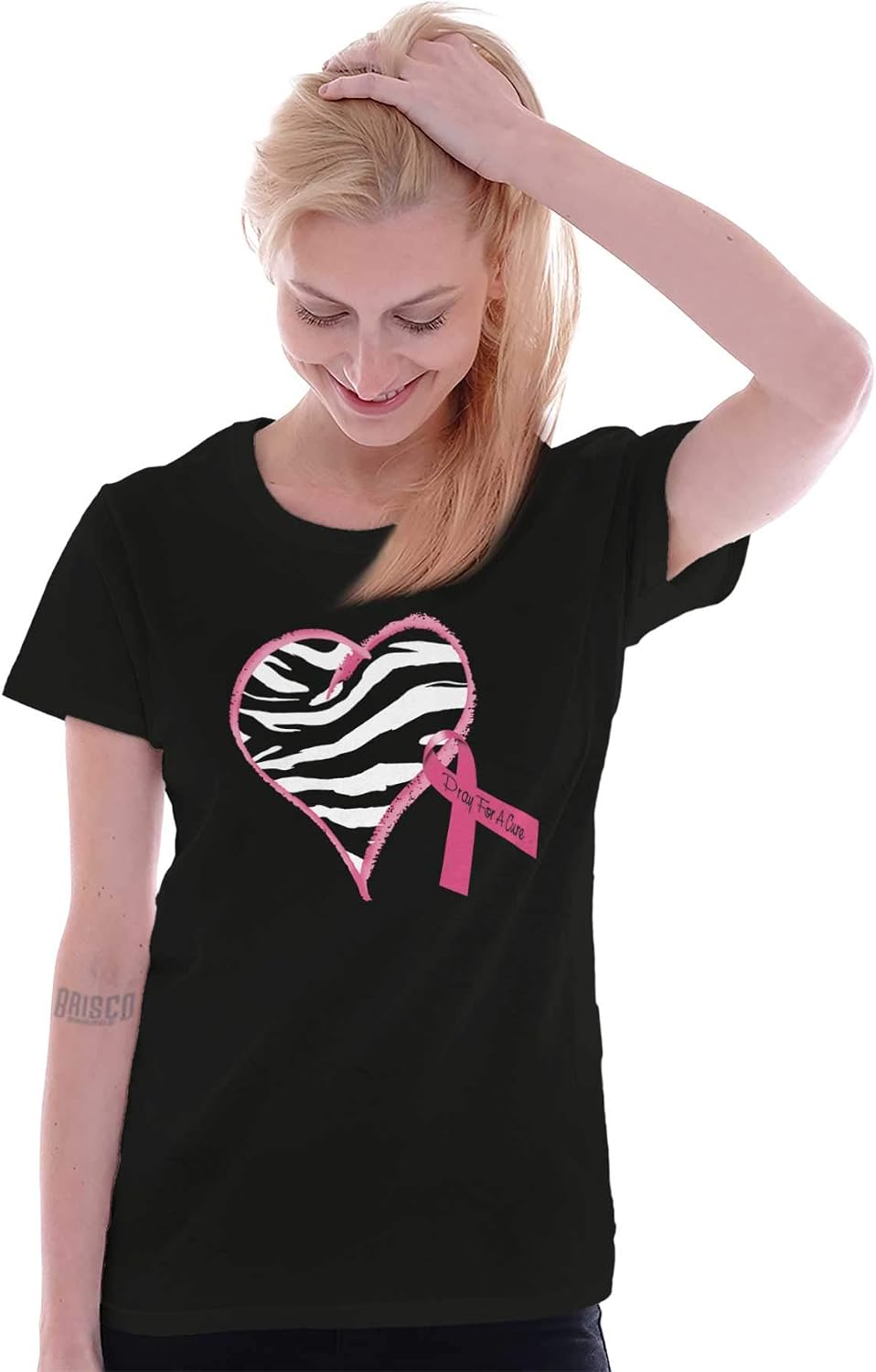 Classic Teaze Zebra Heart Breast Cancer Awareness Womens Slim Fit Graphic Tee