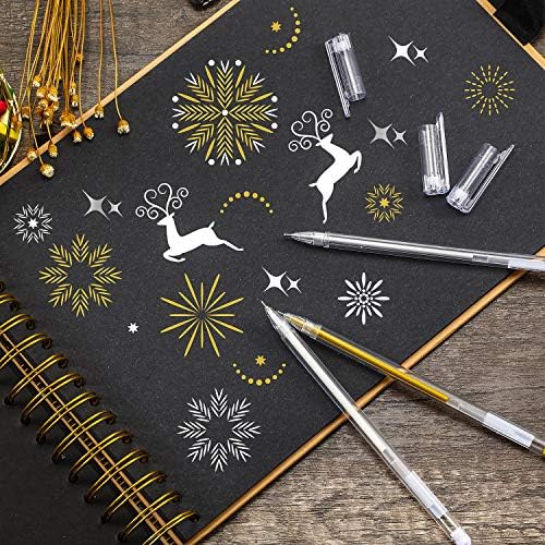 18 Pieces Gel Ink Pens Highlight Drawing Art Design Supplies 0.5 mm Pens for Black Paper Drawing Sketching Illustration Journaling Wedding Invitations and Adult Coloring Book (White, Gold, Silver)