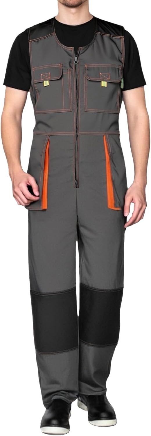 Men's Sleeveless Coveralls Multi-Functional Mechanics Workwear Stylish Work Coveralls Overalls Cargo Jumpsuit