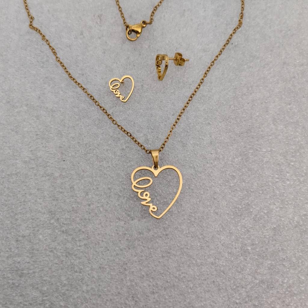 Gold Plated Heart Love Pendant Necklace and Earrings Set – Stainless Steel Dainty Jewelry Set for Women, Gift Set for Her, Romantic Valentine’s Day or Birthday Present - Image 3