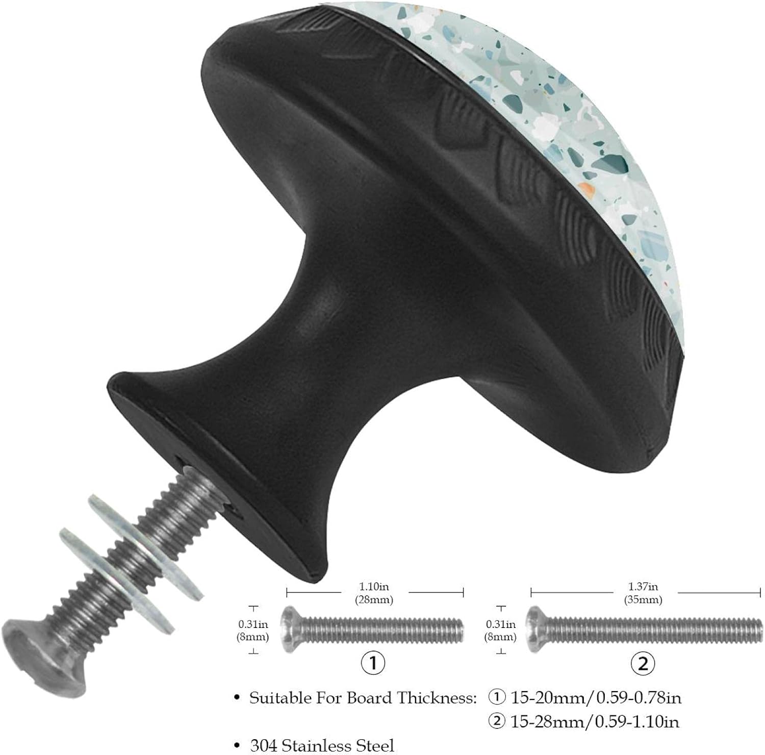 12 Pieces Terrazzo Stone Teal Print Glass Knobs for Dresser Drawers, 1.37 x 1.10 in Round Kitchen Cabinet Pulls for Home Office Nursery Kids Room