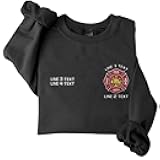 Custom Firefighter Logo Embroidered Shirt Fireman with American Flag Thin Red Line Personalized Fire Dept. Symbol Sweatshirt