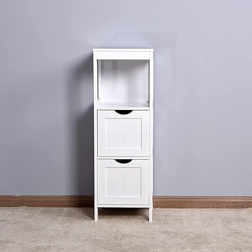 Miniatura 4 de Armario de almacenamiento de baño, armario de almacenamiento de madera con 2 cajones, organizador lateral multifuncional para sala de estar,