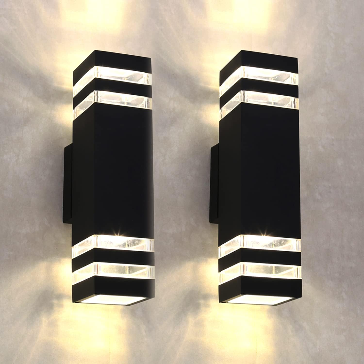 2 Pack Outdoor Wall Light, Wall Sconce Waterproof Porch Light, 8W Light Fixtures,800Lumen Outdoor Lighting,3000K Led Wall Light Sconce,Up Down Light,Black Modern Wall Sconce for Porch Patio Garage