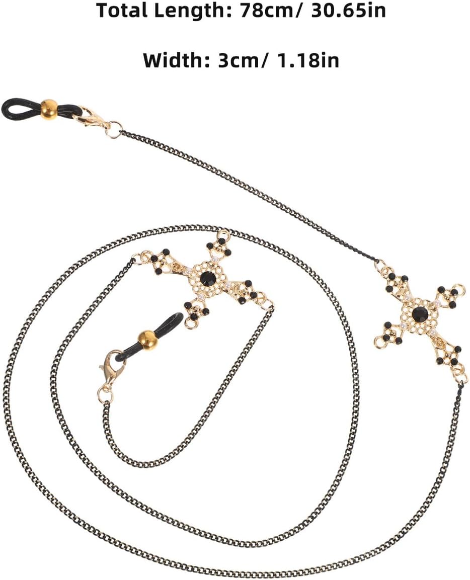 Gothic Metal Eyeglass Chain Strap Cross Pendant, 2pcs Retro Black Eyeglass Necklace Lanyard for Women Halloween Accessories and Daily Wear