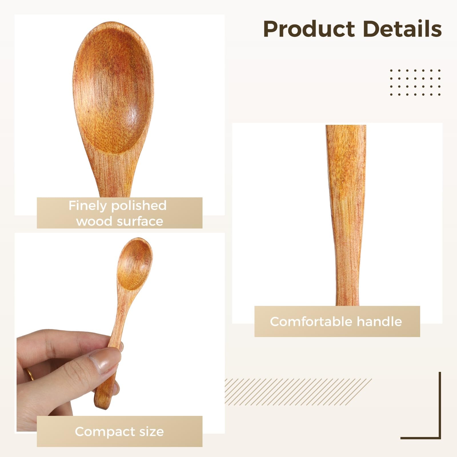 Kleine Holzlöffel, 9,9 cm, kleine Mini-Gewürzlöffel aus Holz zum Kochen, Servierlöffel für Salz, Honig, Zucker, Pfeffer, kleine Teelöffel für die Küche, 30 Stück