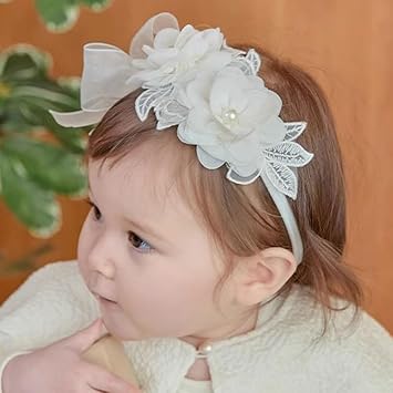 Lace Big Bow Baby Girls Headband Floral Hair Band Toddlers Newborn Infants Christening Baptism Party Hair Accessories for 0-36 Months Elastics Hairband Style 4