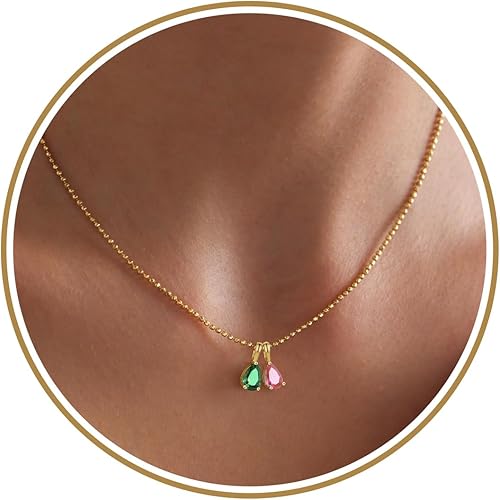 Birthstone Necklace for Women Dainty Gold Necklace with 2 Birthstone Christmas Stocking Stuffers Teen Girl Gifts Trendy Stuff Birthday Gift Moms 2025 Graduation Gift Adjustable Anniversary Jewelry for Daughter Girlfriend Friend
