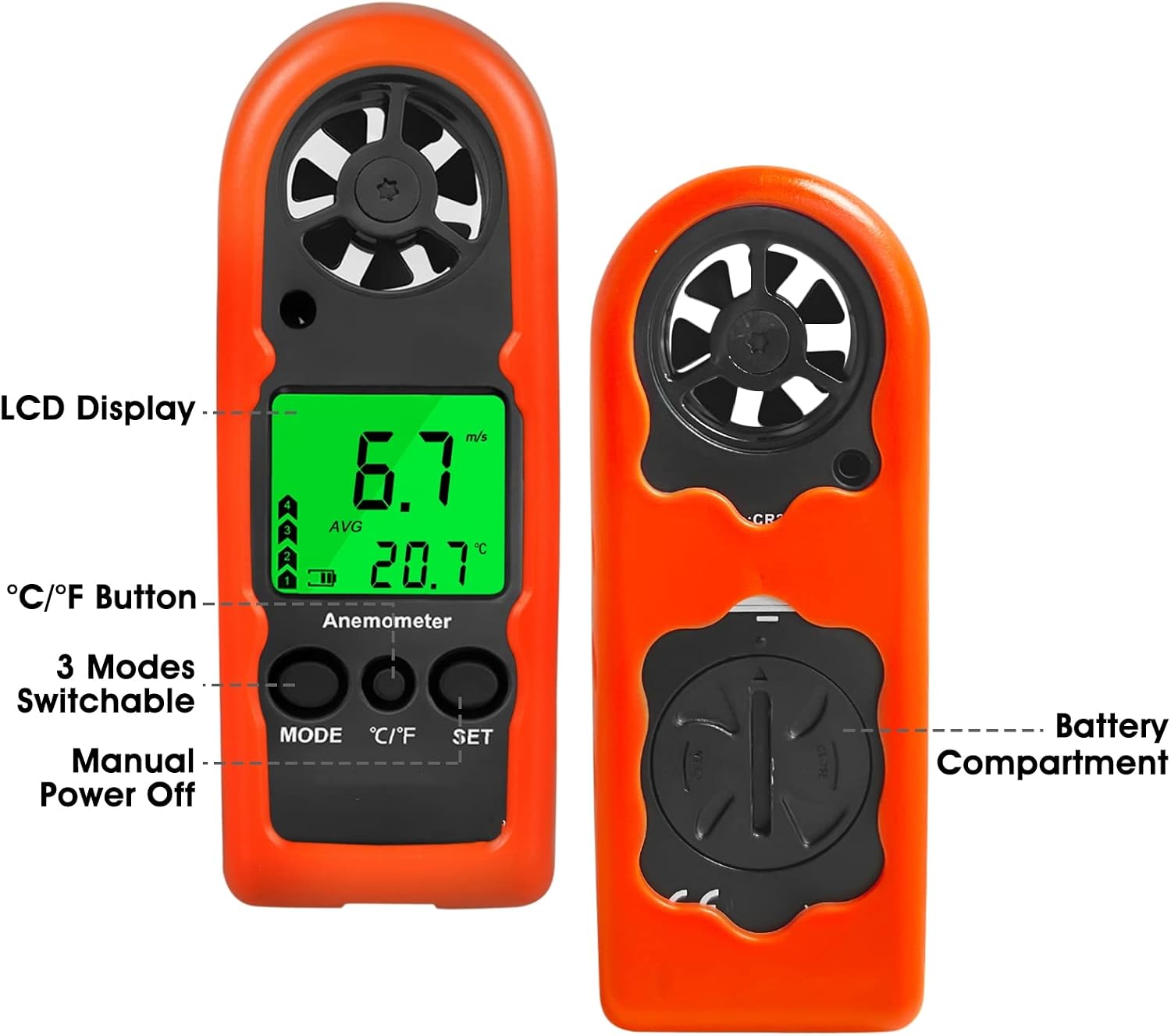 Anemometer Handheld - BTMETER Digital Wind Speed Meter Gauge with Thermometer Temperature Backlit for HVAC CFM Shooting Boat (2 Pack)