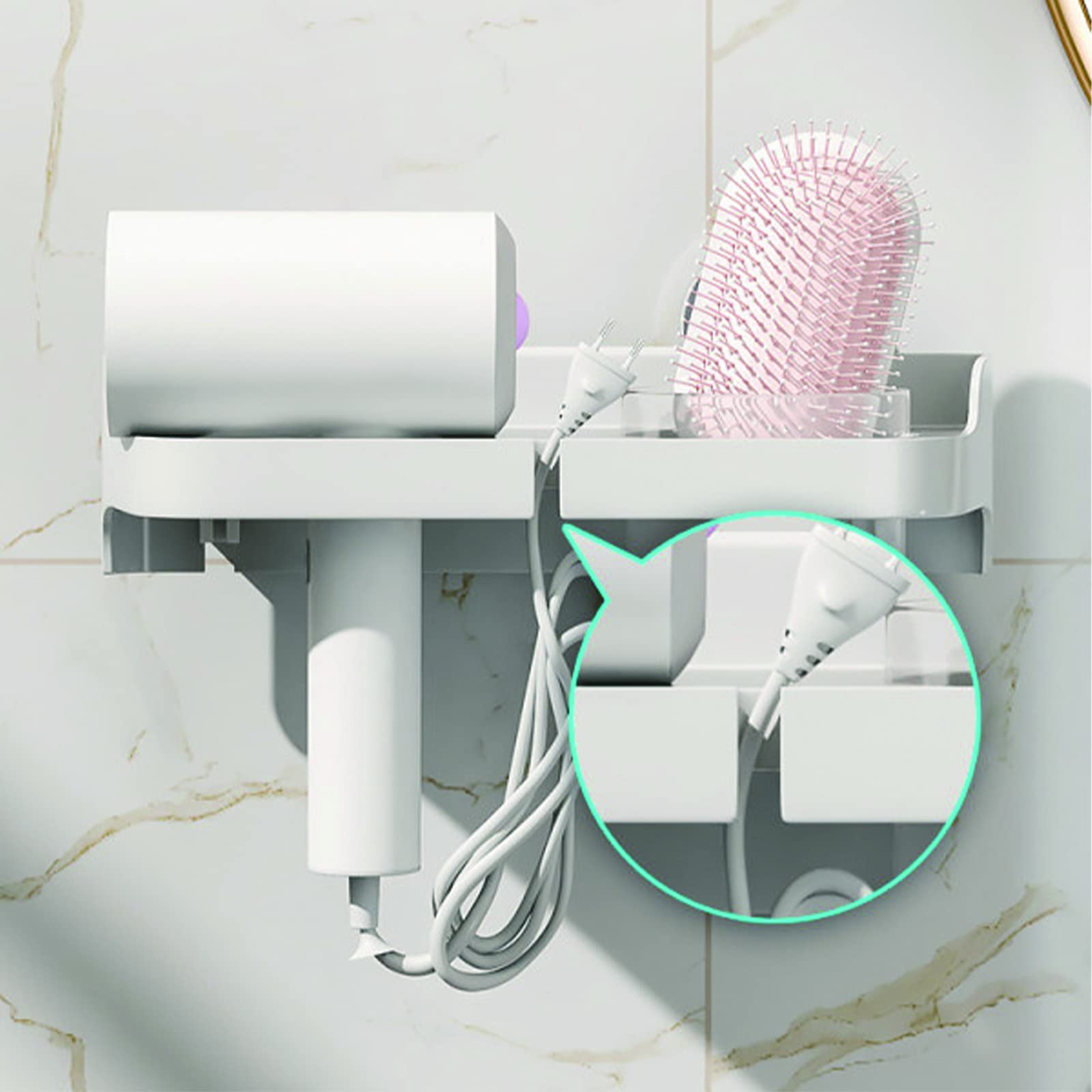 Supporto per asciugacapelli Staffa per mensola a parete Supporto per gancio per piastra Organizzatore Stoccaggio per colpi -?Porta Asciugacapelli Per Bagno Porta Asciugacapelli Professionale Premium