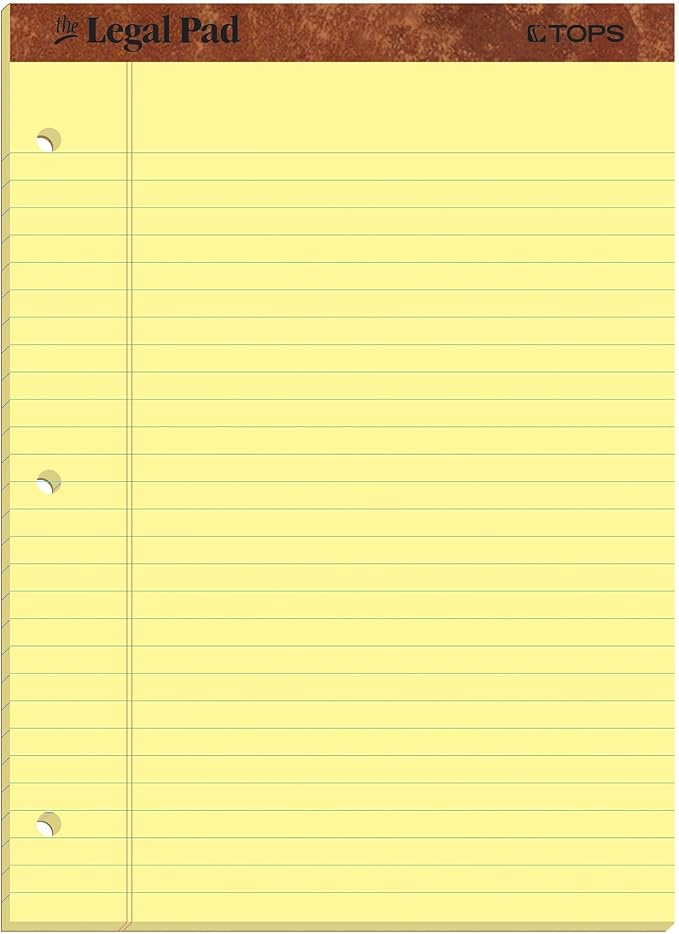 TOPS yellow legal pad, canary paper, legal ruled