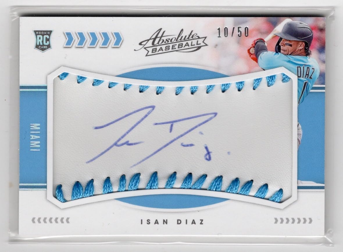 Isan Diaz Autographed & Serial Numbered #10/50 Jersey Signatures Collectible Baseball Card - 2020 Absolute Baseball Card #103 (Marlins)