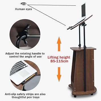 Height Adjustable Mobile Laptop Lectern Stand, Portable Church Podium with Tilting Desktop & Storage, Ergonomic Rolling Pulpit for Presentations, White