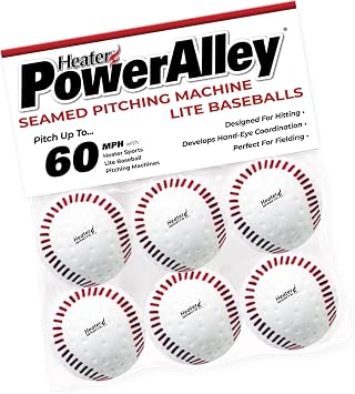 Heater Sports PowerAlley Seamed 60 MPH White Lite Baseballs - Lightweight Practice Baseballs for Batting and Pitching Drills, Ideal for Training and Skill Development