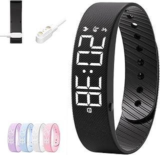 Upgraded Waterproof Vibrating Alarm Wristband, Silent Vibrating Alarm Band for Heavy Sleepers & Deaf, Magnetic Charging Smart Wake-Up Clock, Step Counter & Timer, Adjustable Comfortable Fit (Black)