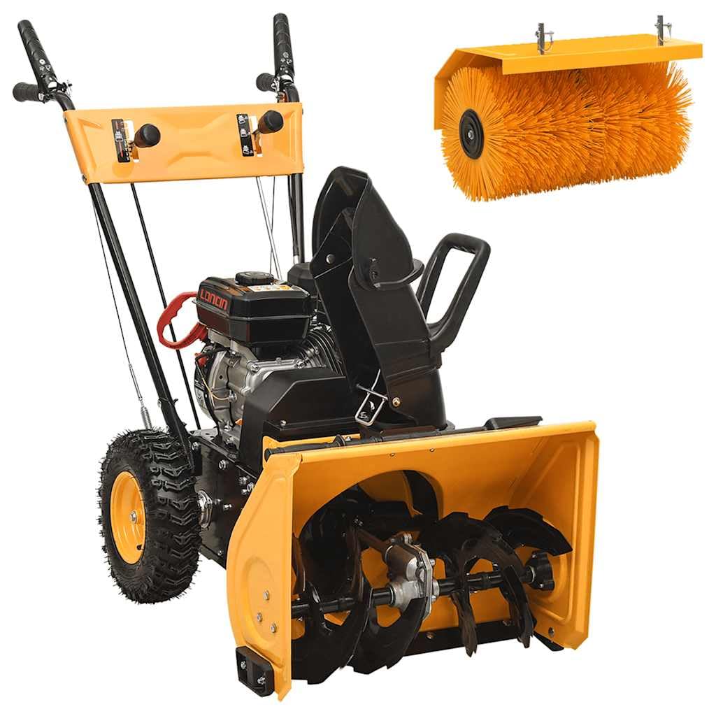 2 en 1 quitanieves y barredora a gasolina, 6,5 CV con ancho de limpieza de 560 mm, 5 marchas hacia adelante, control de 180 grados, depósito de 3,6 L para jardín, patio, terraza y limpieza de