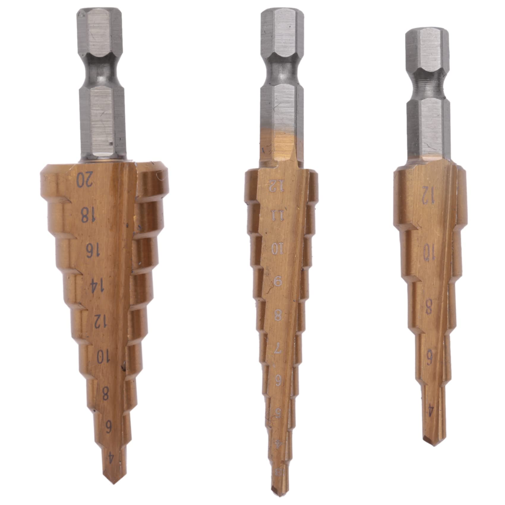 3-teiliges Stufenbohrer-Set HSS – Titanbeschichtet, 4–12 Mm / 4–20 Mm / 4–32 Mm, Für Metall & Holz