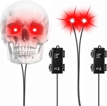 LED Glowing Eyes for Skeletons, Halloween Light up Eyes Red, 2 Sets