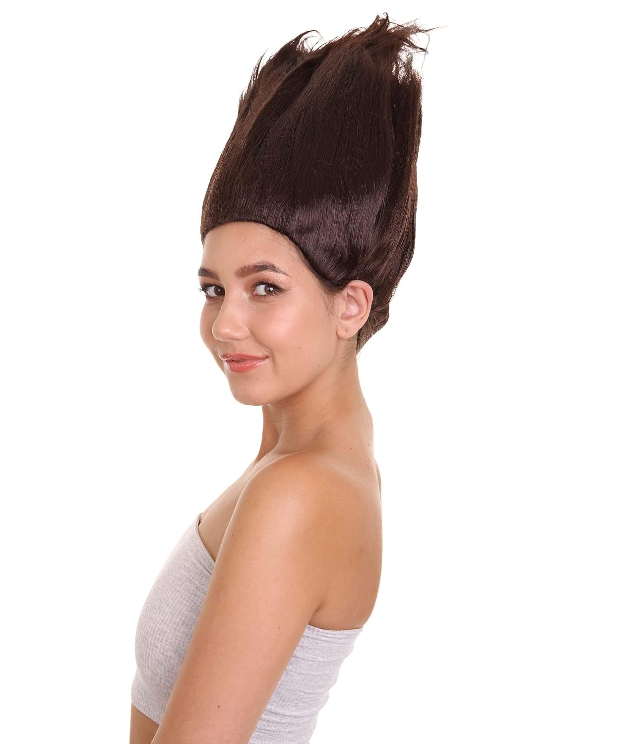 HPO Adult Women's 17" Troll World Wide Rocker Wig - Spiked Messy Black Hair - Breathable Capless Cap Design
