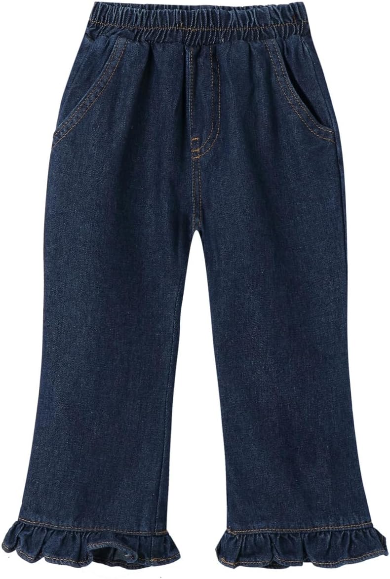 Mud Kingdom Girls Bell-Bottom Jeans with Ruffle Hem Stretchy Denim Pants for Kids 12 Months-Size 6