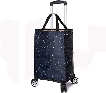 Foldable Shopping Trolley Bag with 4 Swivel Wheels, Heavy-Duty Aluminum Frame, Lightweight Insulated Cart with Cooling Compartment for Supermarket, Travel, and Picnic