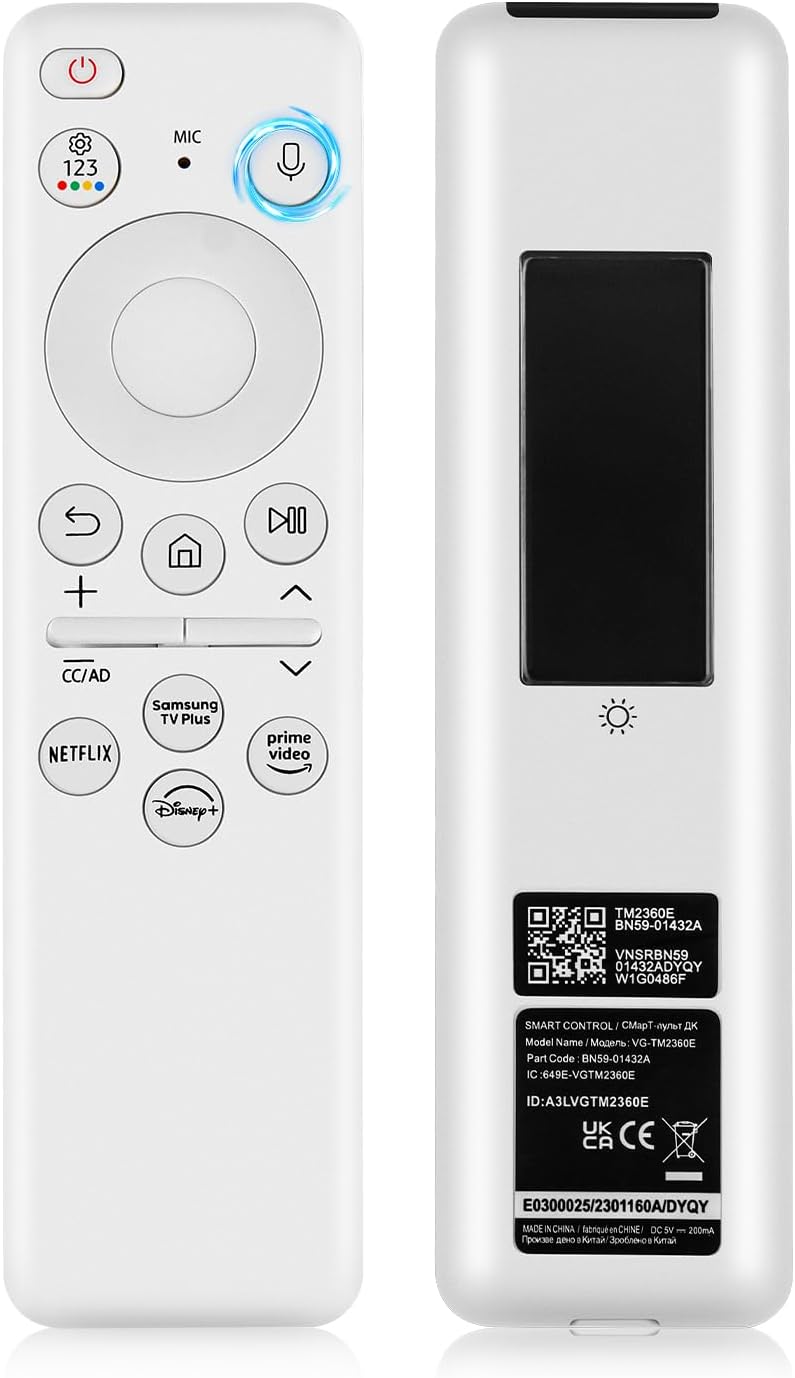 BN59-01432A for Samsung tv Remote, for Sam-Sung Solar tv Remote Replacement with Voice Rechargeable Solar Cell Compatible with Samsung Neo QLED 8K HDR Frame Smart TVs