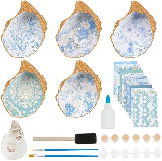 WEBEEDY 5 Sets Blue Oyster Shell Ring Dish DIY Summer Seashell Jewelry Display Plate Ring Display Holder Earring Storage Case Decorative Tray for Rings Earrings Necklaces Christmas Birthday Gift