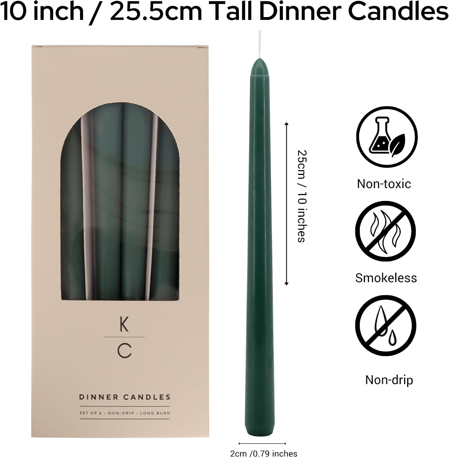 Tapered Dinner Candles - Soy & Paraffin Blend, Dinner Candles with Long-Lasting 7-Hour Burn for Stylish Homes - Candle in Curated Colors Ideal Gift for Hosts, Brides & Event Planners - Teal-Green