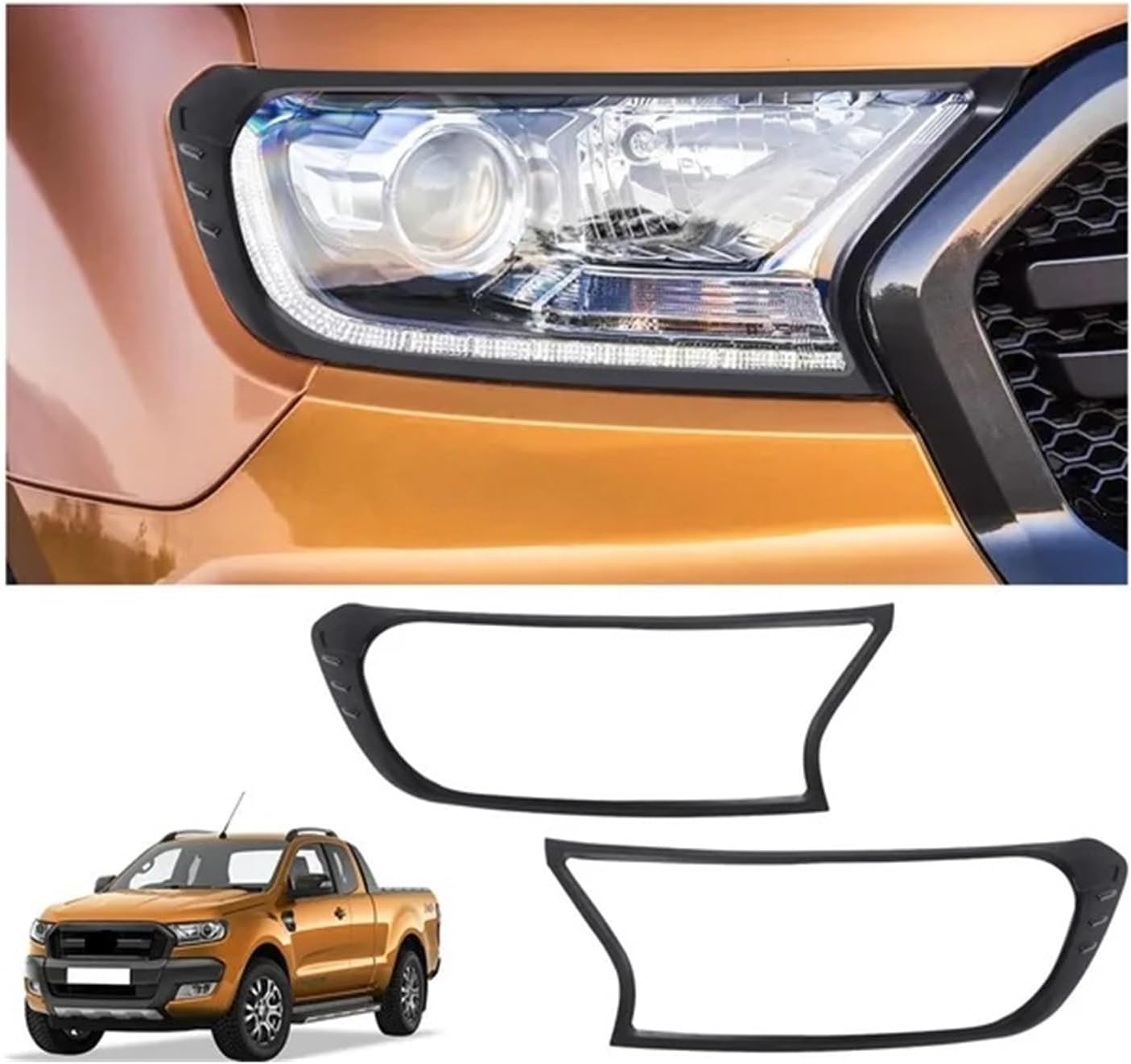 Tail Lights Cover Rear Lamp Hoods Head Light Cover Compatible For Ford Ranger 2012-2022 Wildtrak XLT XL Compatible For Ford Ranger Raptor Lamp Cover(2015-2022)