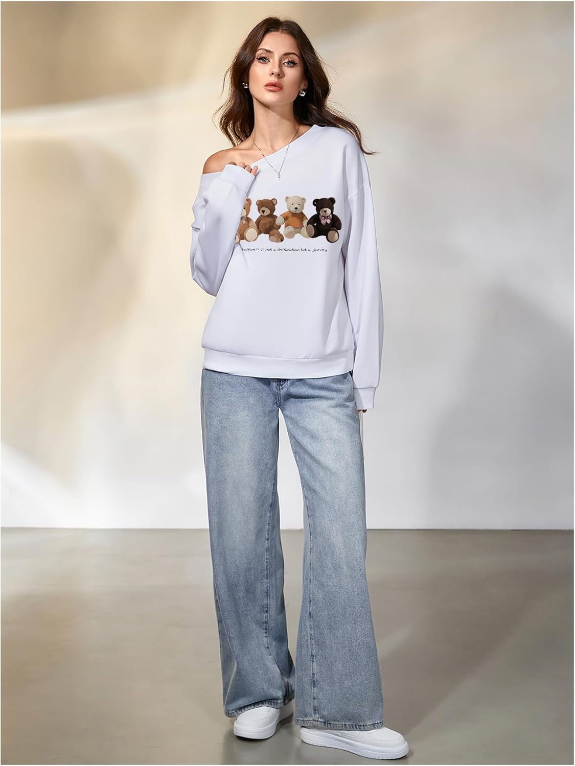 SweatyRocks Women's Cute Bear Graphic Sweatshirt Long Sleeve Crewneck Casual Pullover Tops - Image 6