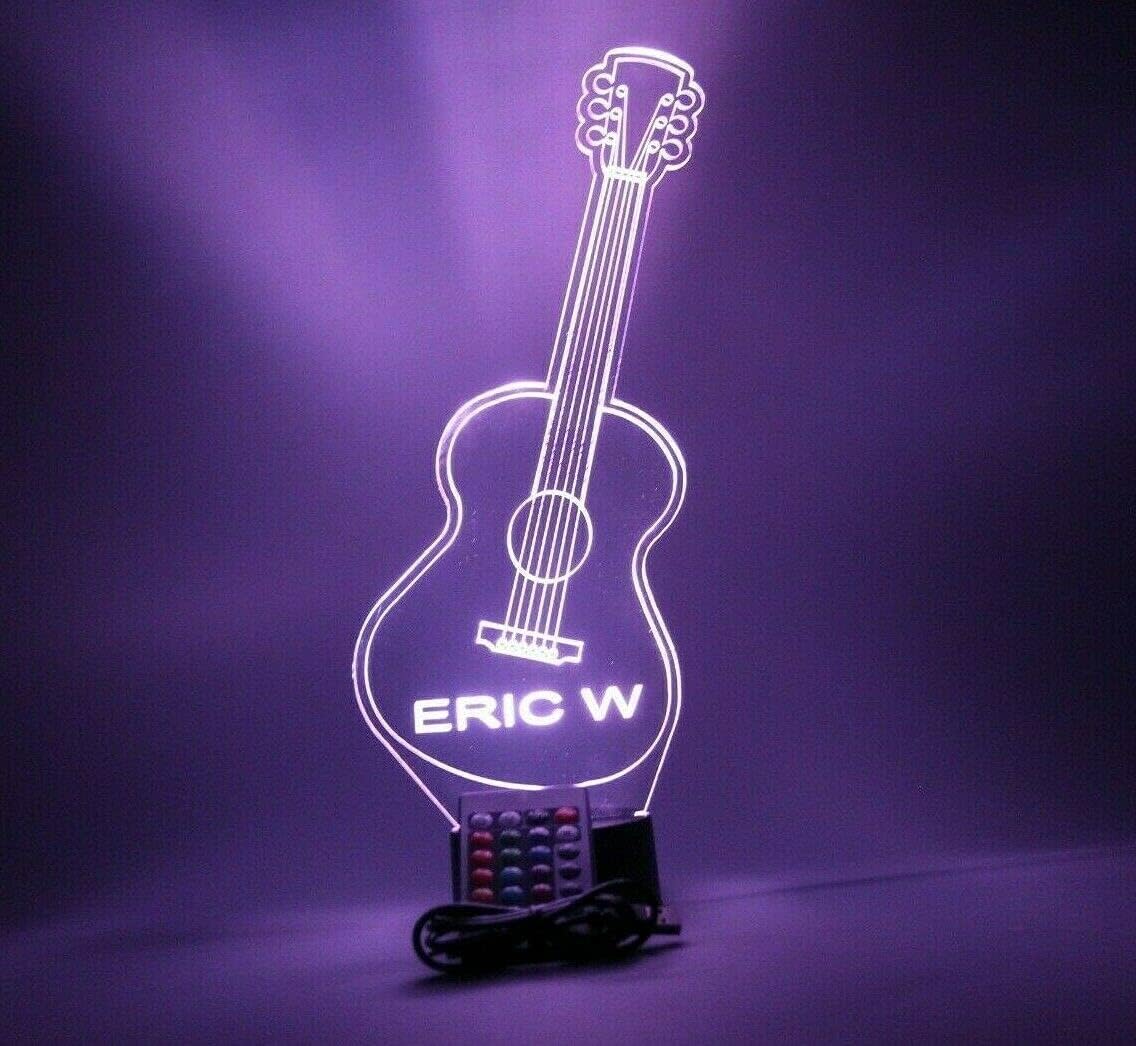 MIRROR MANIA Guitar Night Light Up Table Lamp LED Personalized Name Engraved Acoustic Lap Guitars Music Instrument - It's Wow, with Remote, 16 Color Options, Dimmer, Free Engraved, Guitarist Gift