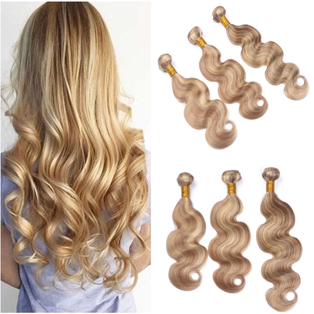 Amazon.com : Tony Beauty Hair Body Wave #27/613 Piano Color Brazilian  Virgin Human Hair Wefts Wavy Light Brown Piano Mix with Blonde Weaves 3  Bundle Deals Highlight Mixed Human Hair Extensions :